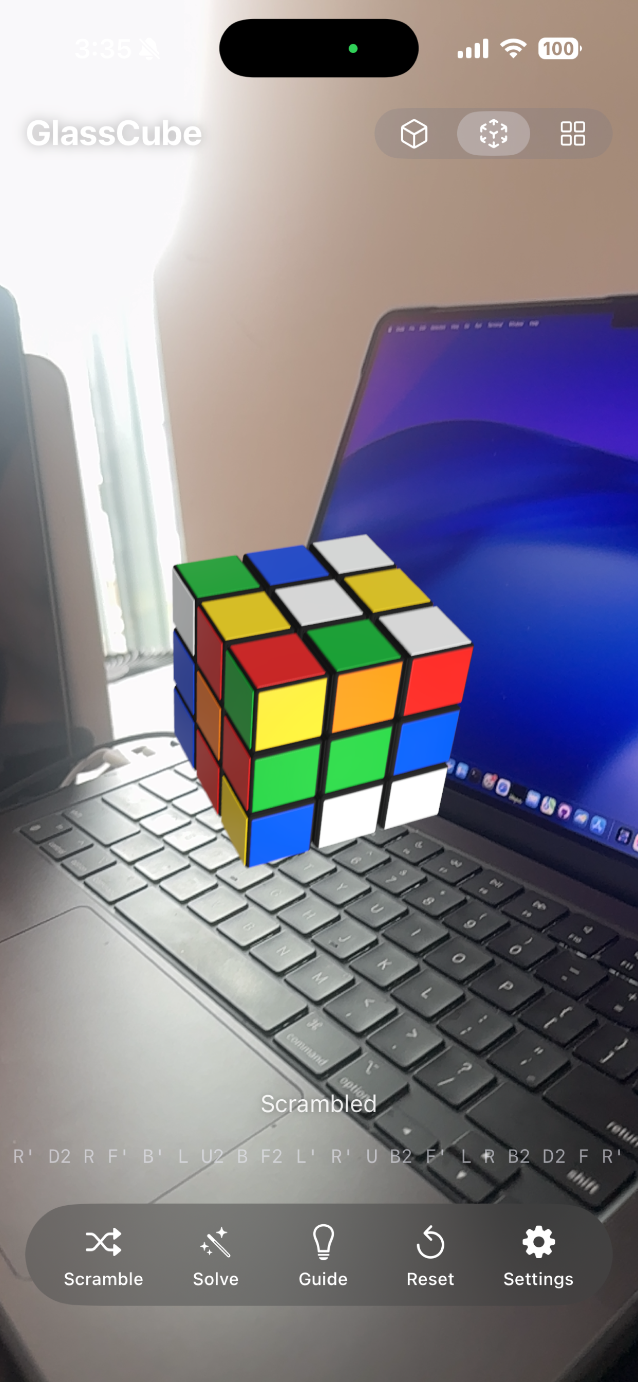 GlassCube AR – 3D Rubik's cube placed on a desk using augmented reality